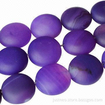 Purple disc-shaped semi precious agate gemstone beads strand, matte finished